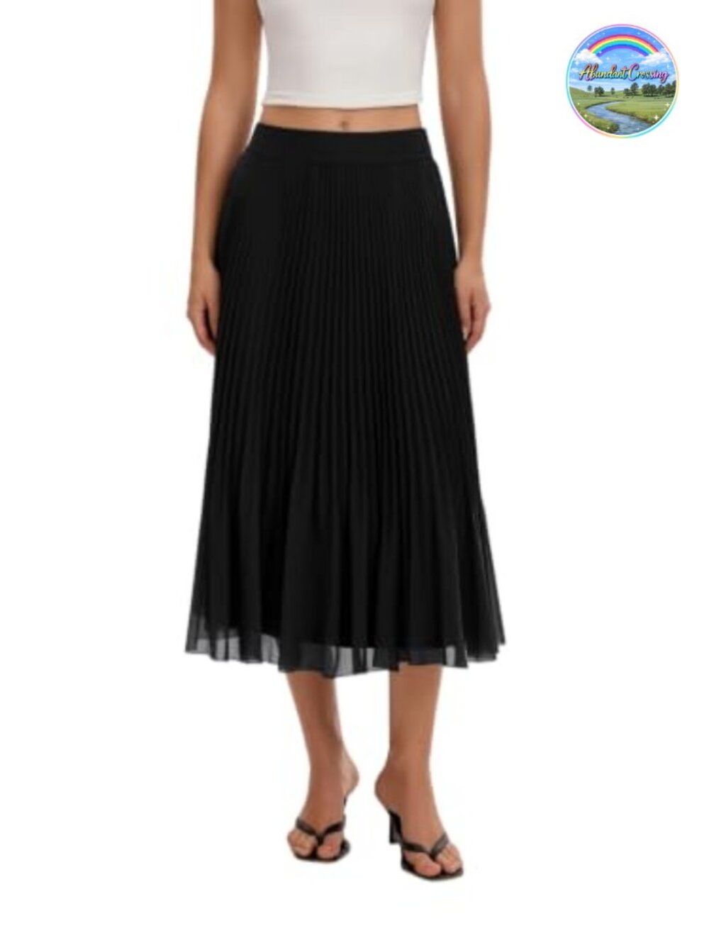 Women's Flowy Pleated Chiffon Midi Skirt A-Line Elastic Waist Work